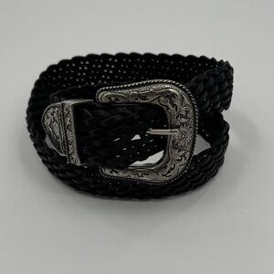 Omega Woven Leather Belt With Ornate Silver Buckle Size Large